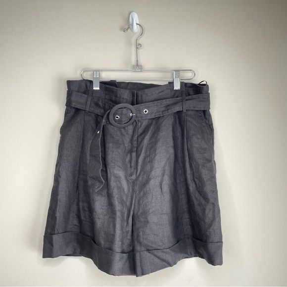 Whyte Valentyne Paper Bag Cotton Blend Shorts with Front  Buckle Black Size 8 - Picture 1 of 8